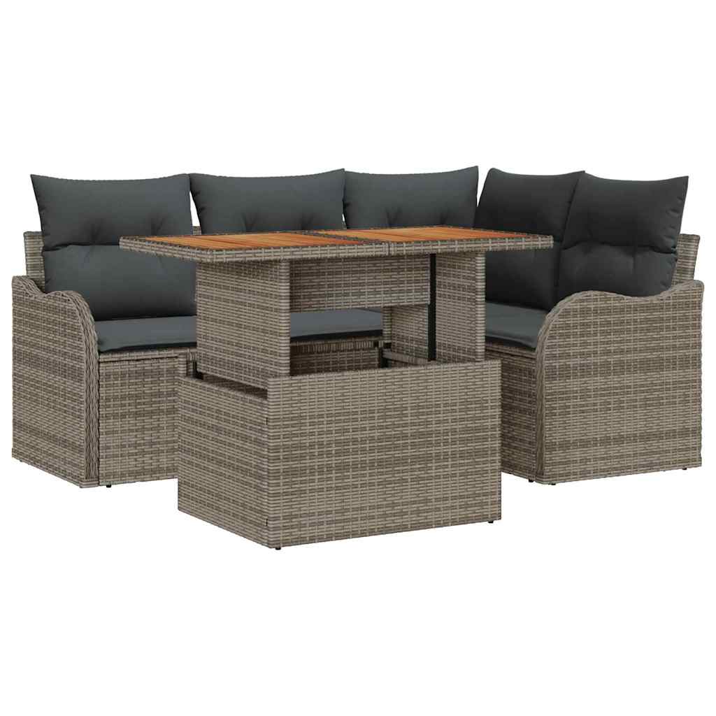 5-Teiliges Garten Sofa Set Mit Kissen Poly Rattan