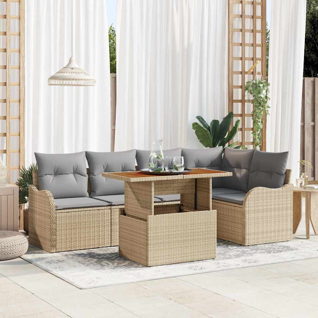6-Teiliges Garten Sofa Set Mit Kissen Poly Rattan