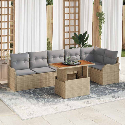 7-Teiliges Garten Sofa Set Mit Kissen Poly Rattan