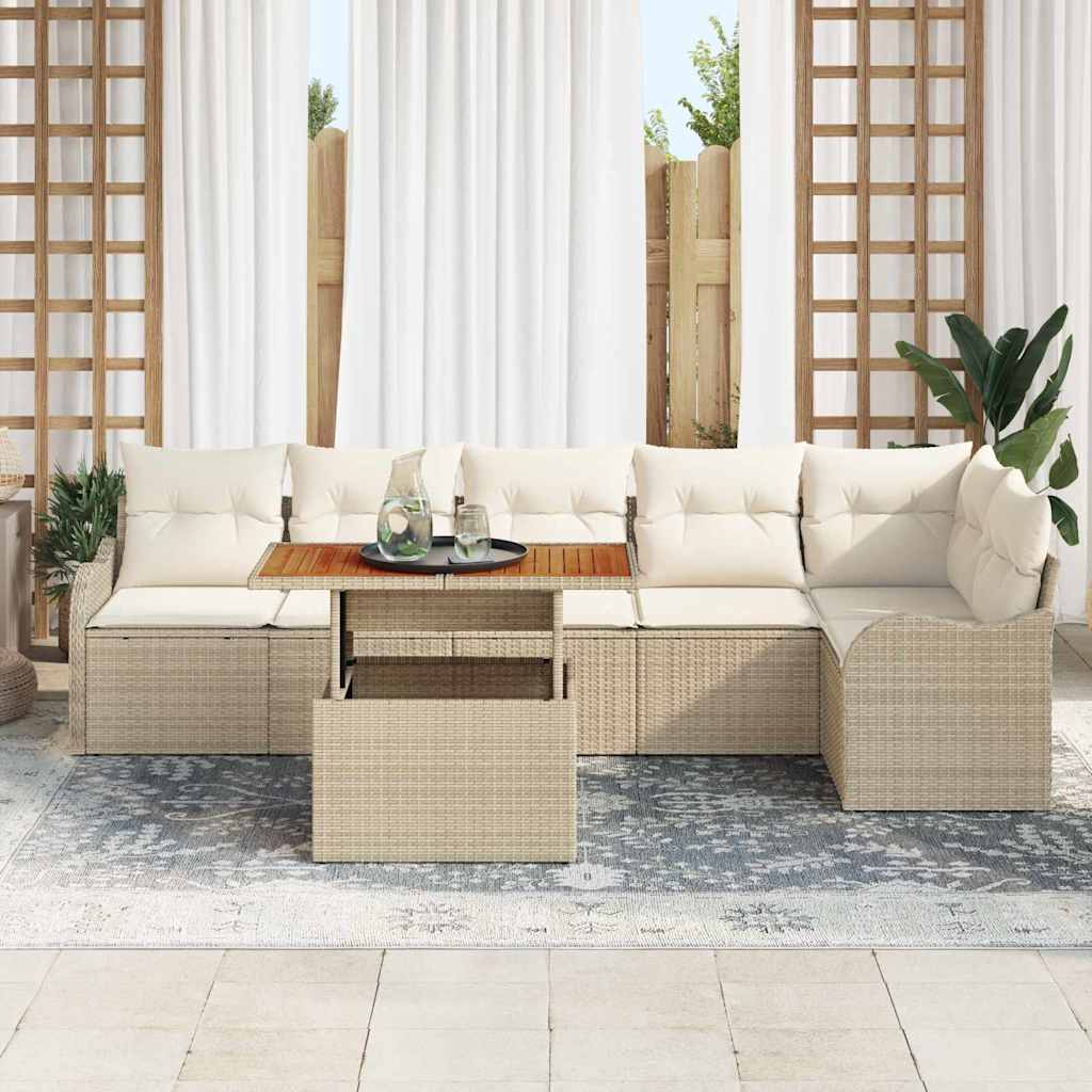 7-Teiliges Garten Sofa Set Mit Kissen Poly Rattan