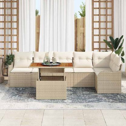 7-Teiliges Garten Sofa Set Mit Kissen Poly Rattan