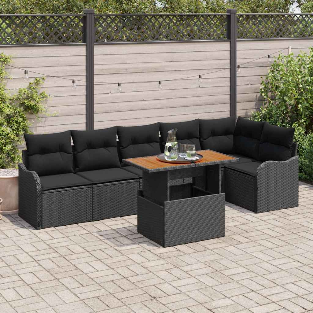 7-Teiliges Garten Sofa Set Mit Kissen Poly Rattan