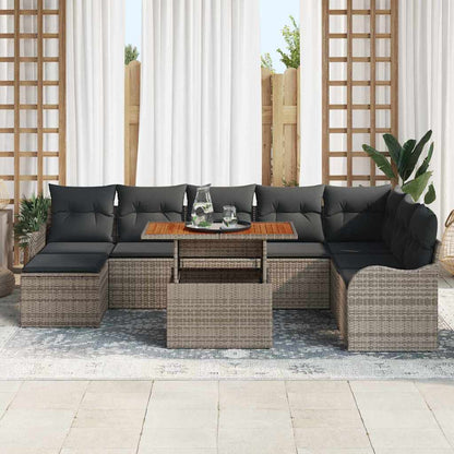 9-Teiliges Garten Sofa Set Mit Kissen Beige Poly Rattan