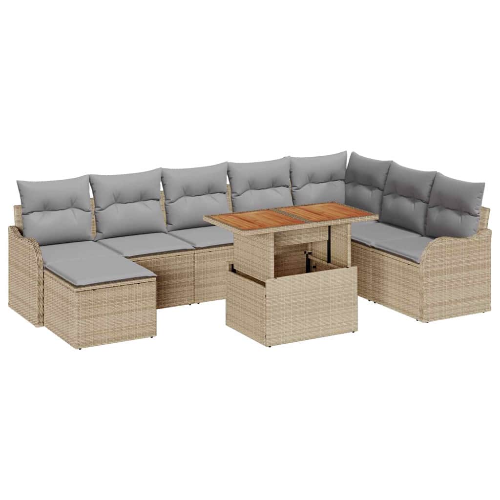 9-Teiliges Garten Sofa Set Mit Kissen Beige Poly Rattan