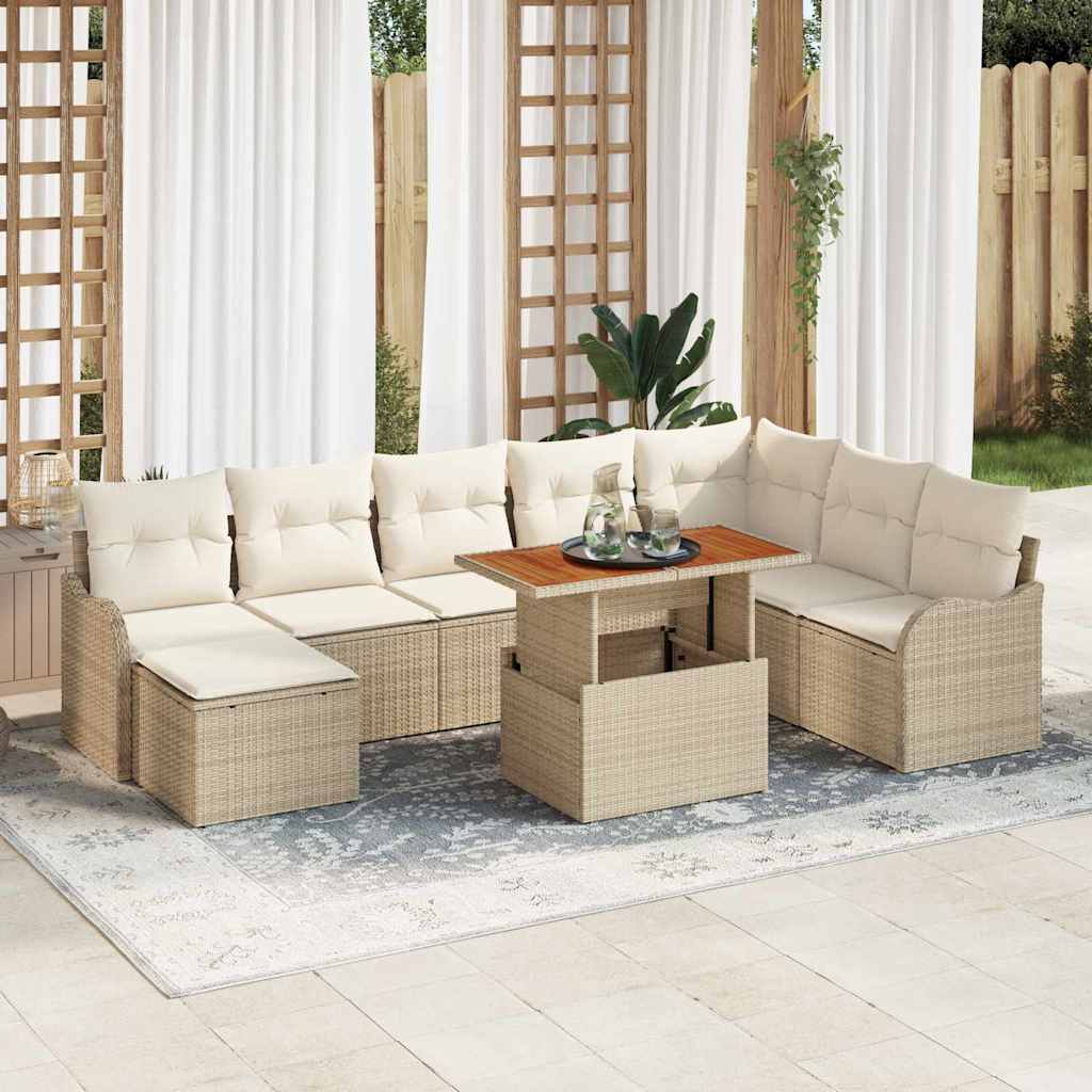 9-Teiliges Garten Sofa Set Mit Kissen Beige Poly Rattan