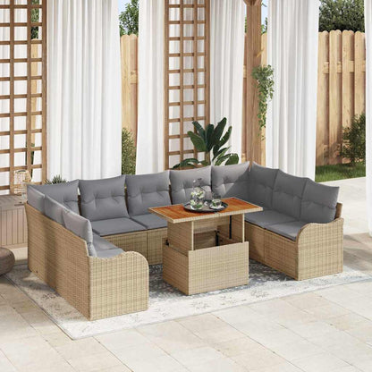 10-Teiliges Gartensofa Set Mit Kissen Poly Rattan