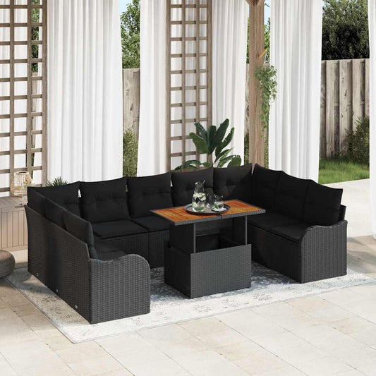 10-Teiliges Gartensofa Set Mit Kissen Poly Rattan