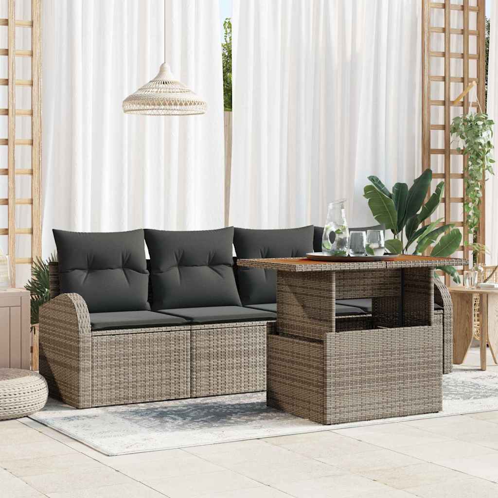 5-Teiliges Garten-Sofa-Set Mit Kissen Poly Rattan