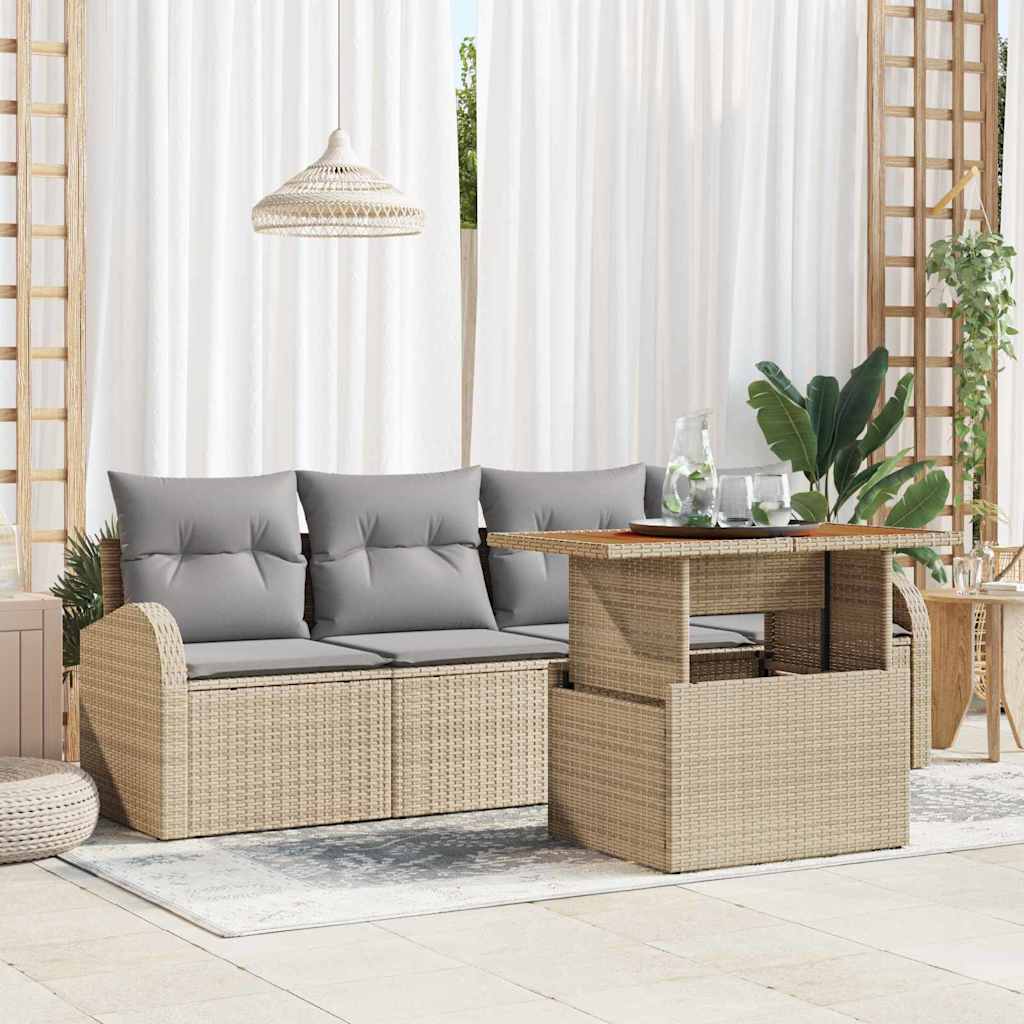 5-Teiliges Garten-Sofa-Set Mit Kissen Poly Rattan