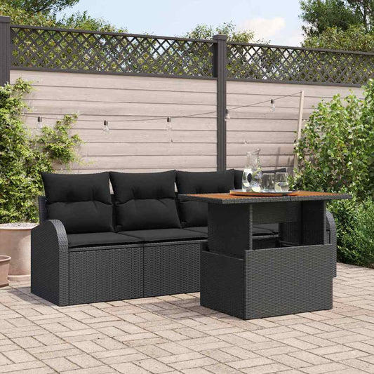 5-Teiliges Garten-Sofa-Set Mit Kissen Poly Rattan