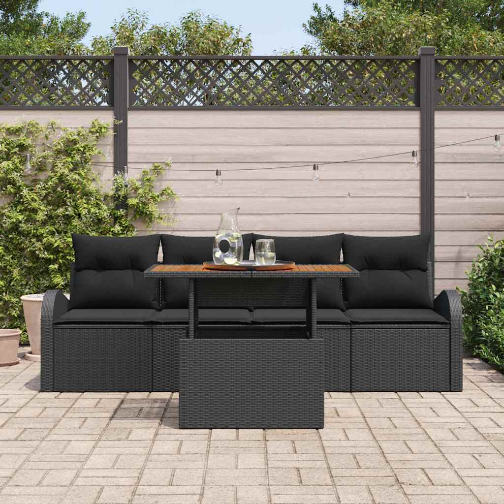 5-Teiliges Garten-Sofa-Set Mit Kissen Poly Rattan