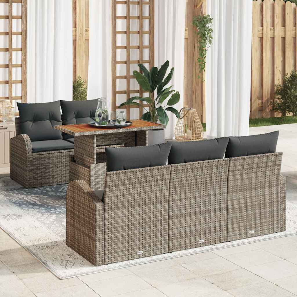 6-Teiliges Garten-Sofa-Set Mit Kissen Poly Rattan
