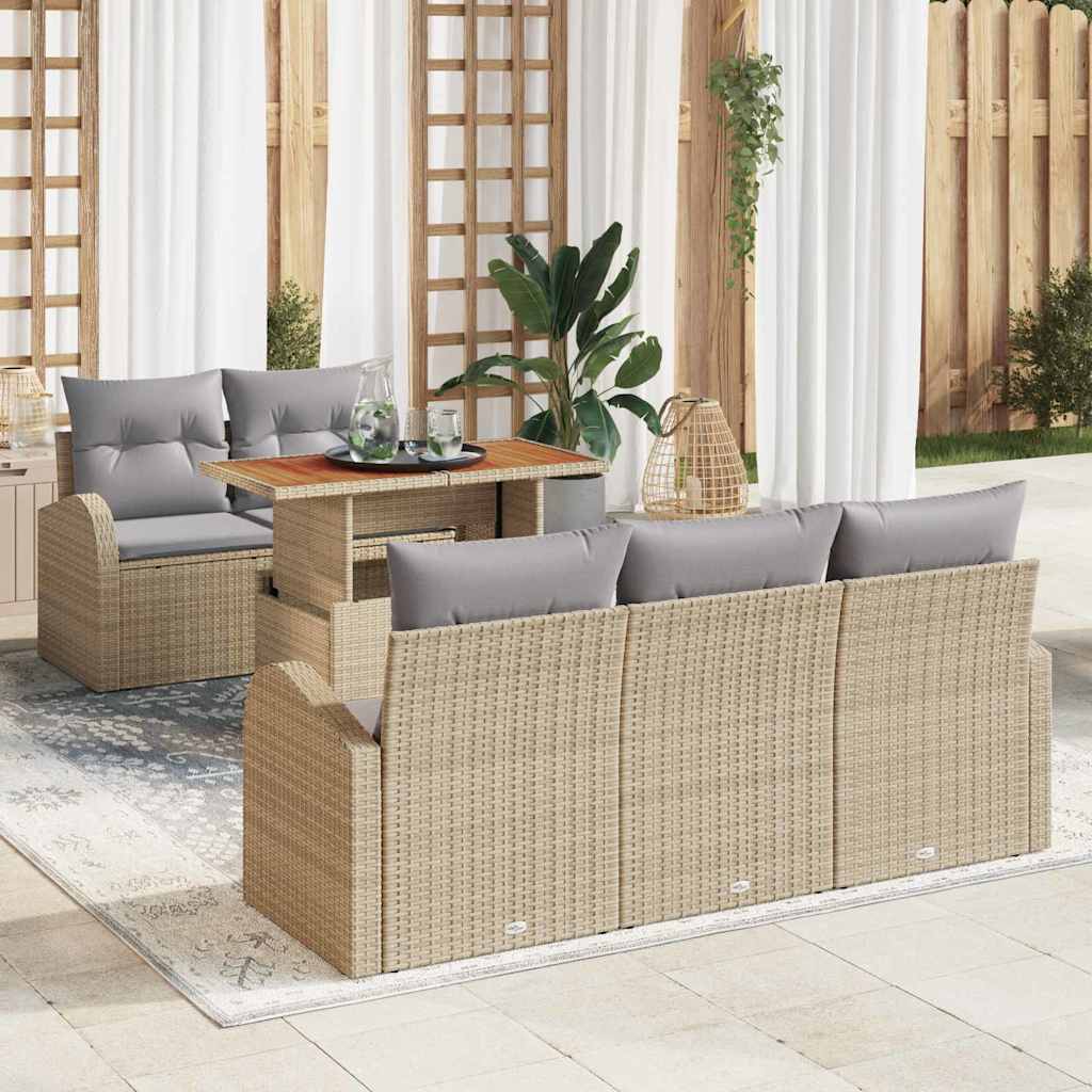 6-Teiliges Garten-Sofa-Set Mit Kissen Poly Rattan