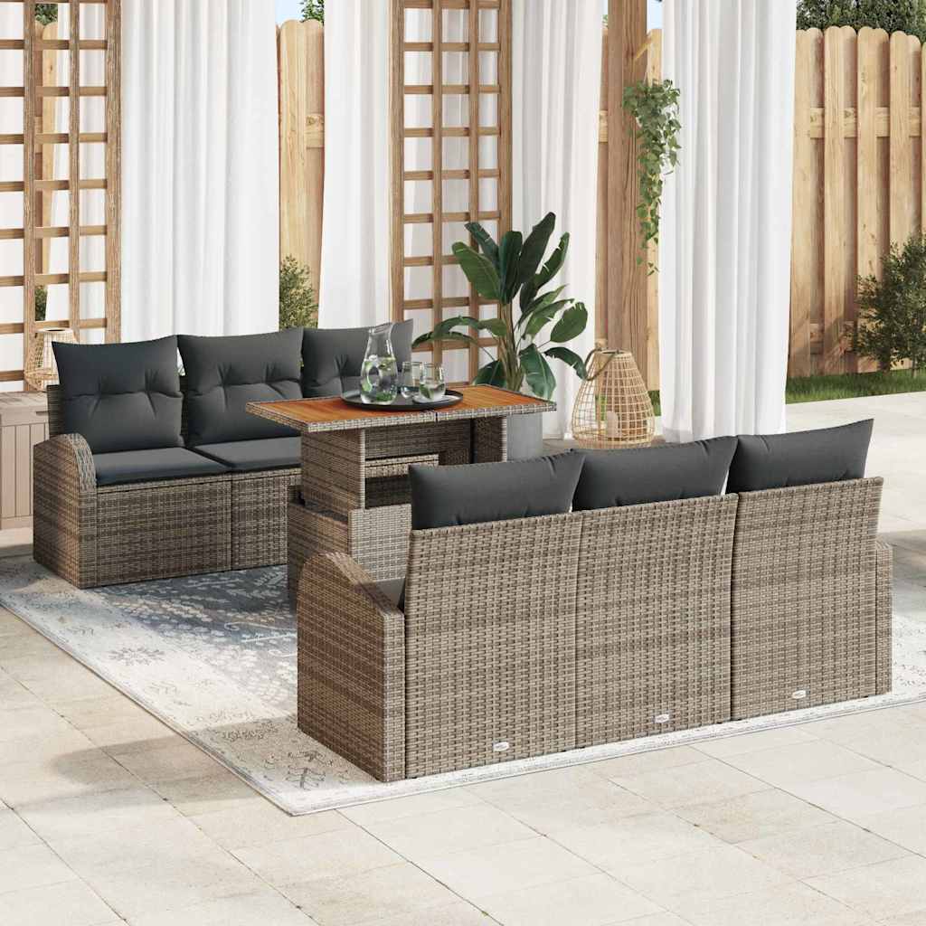 7-Teiliges Garten-Sofa-Set Mit Kissen Poly-Rattan