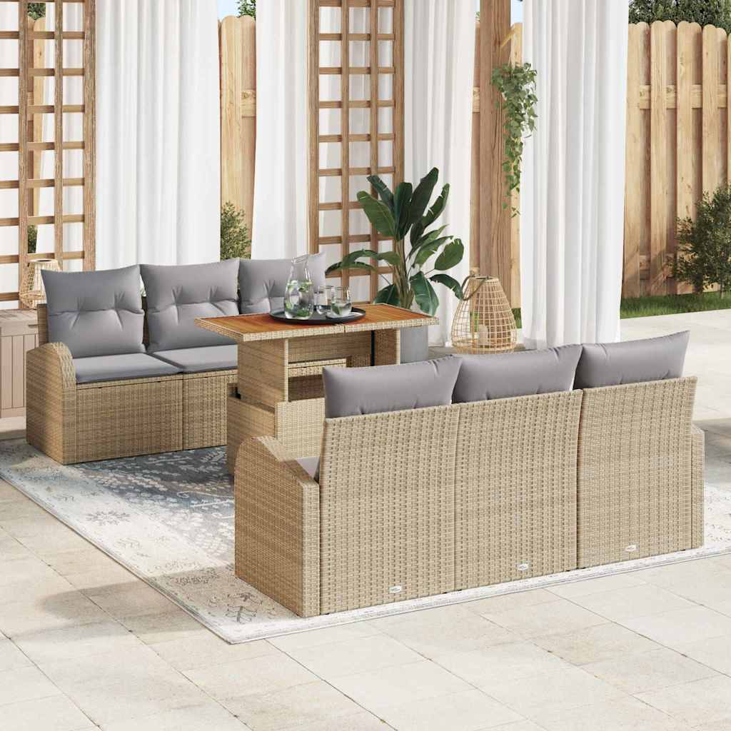 7-Teiliges Garten-Sofa-Set Mit Kissen Poly-Rattan