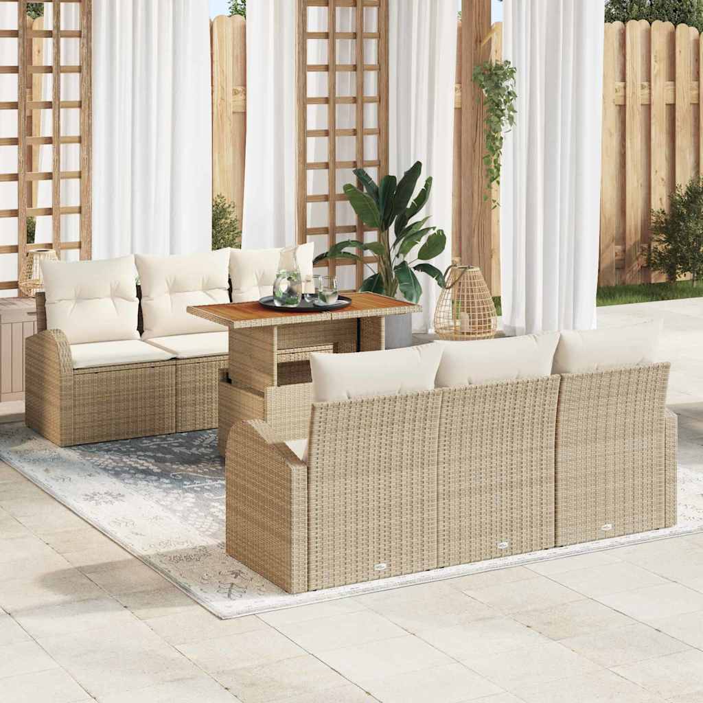 7-Teiliges Garten-Sofa-Set Mit Kissen Poly-Rattan
