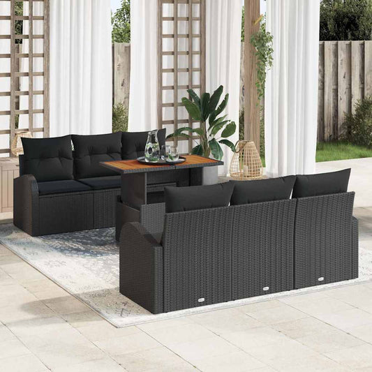 7-Teiliges Garten-Sofa-Set Mit Kissen Poly-Rattan