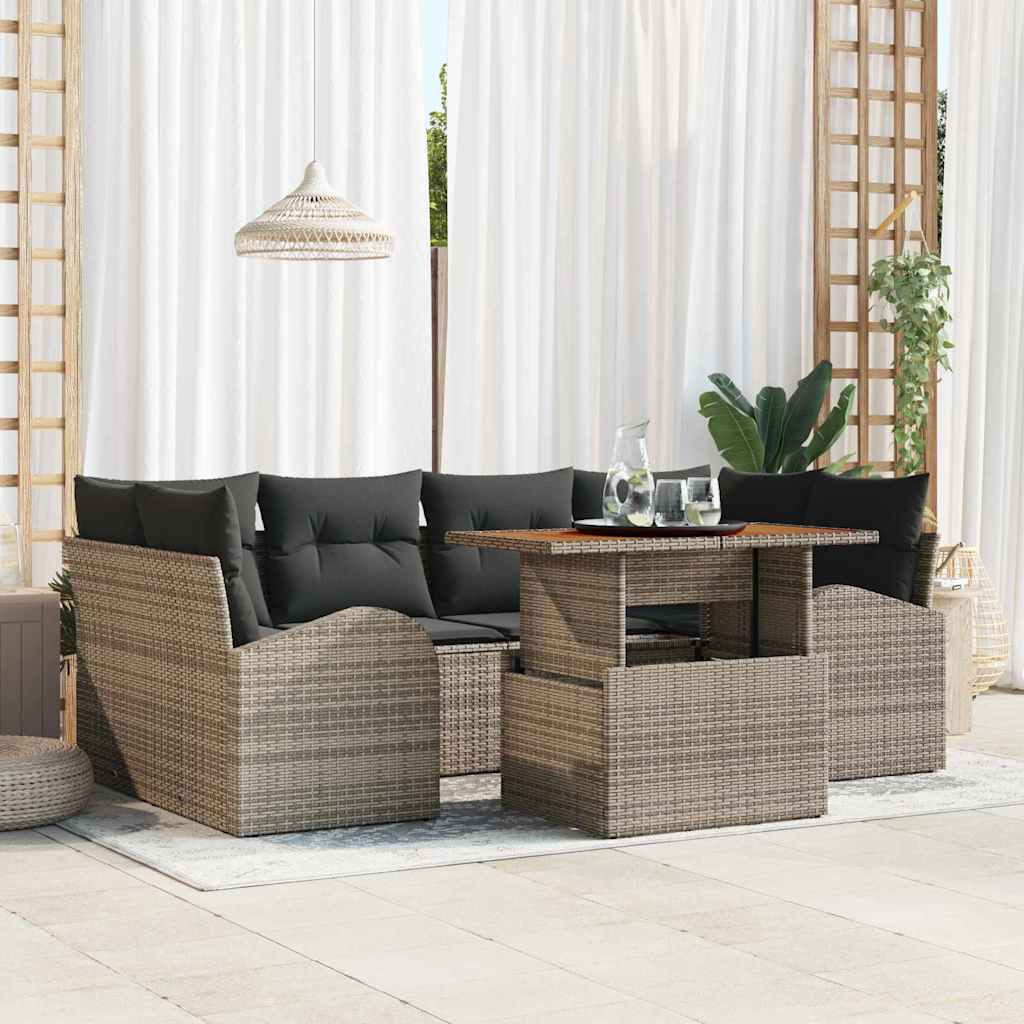 7-Teiliges Garten-Sofa-Set Mit Kissen Poly-Rattan