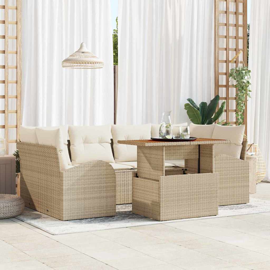 7-Teiliges Garten-Sofa-Set Mit Kissen Poly-Rattan