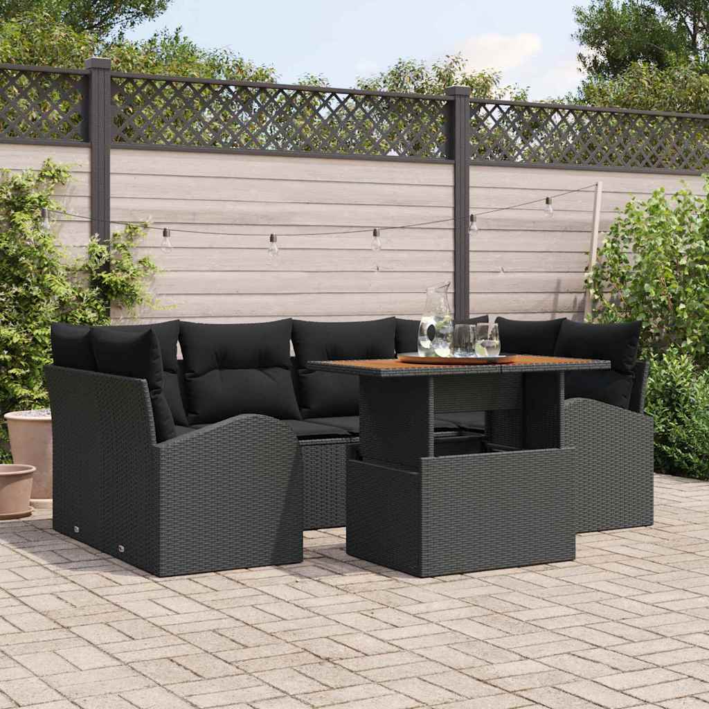 7-Teiliges Garten-Sofa-Set Mit Kissen Poly-Rattan