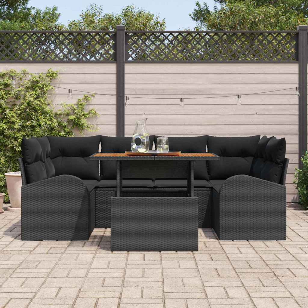 7-Teiliges Garten-Sofa-Set Mit Kissen Poly-Rattan