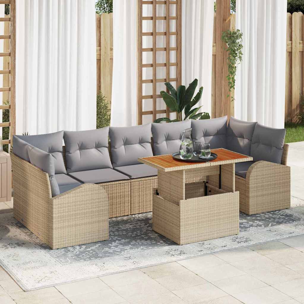 8-Teiliges Garten Sofa Set Mit Kissen Poly Rattan