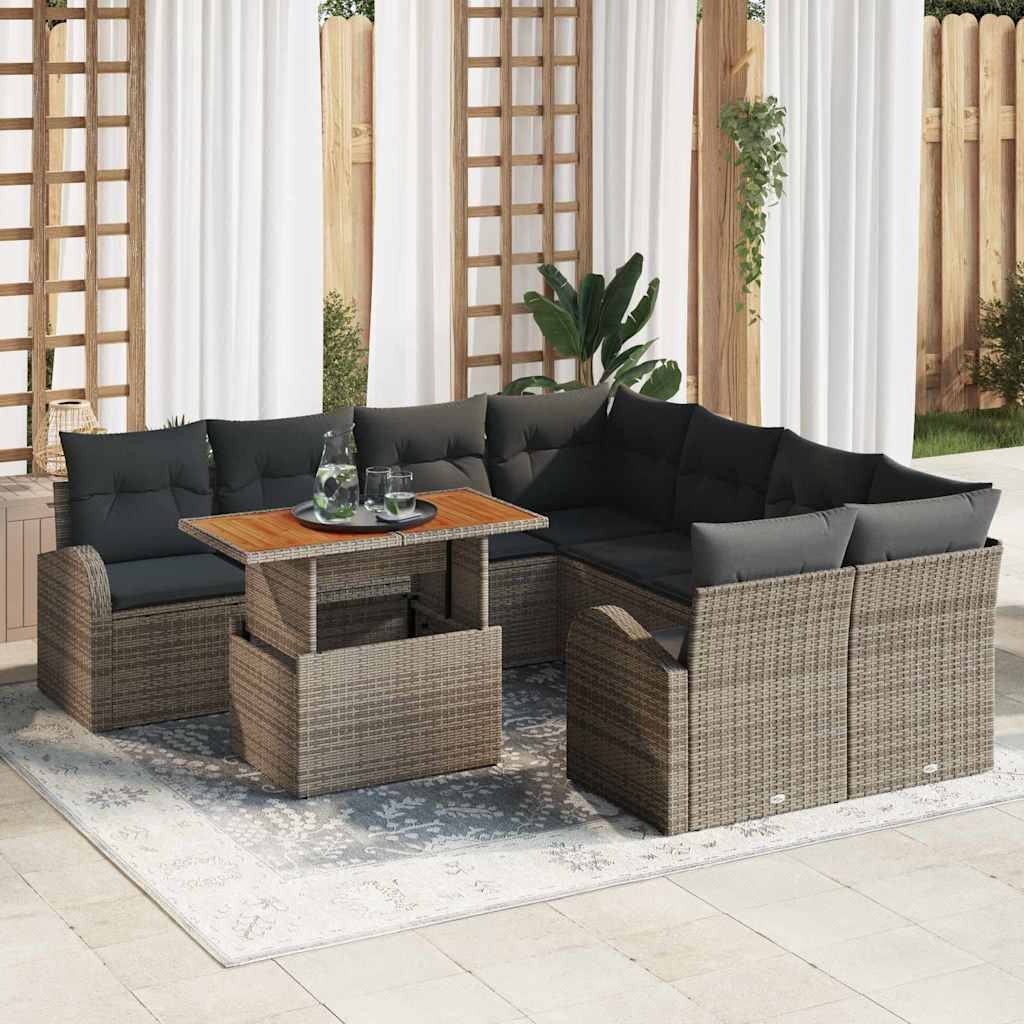 9-Teiliges Garten Sofa Set Mit Kissen, Es Poly-Rattan