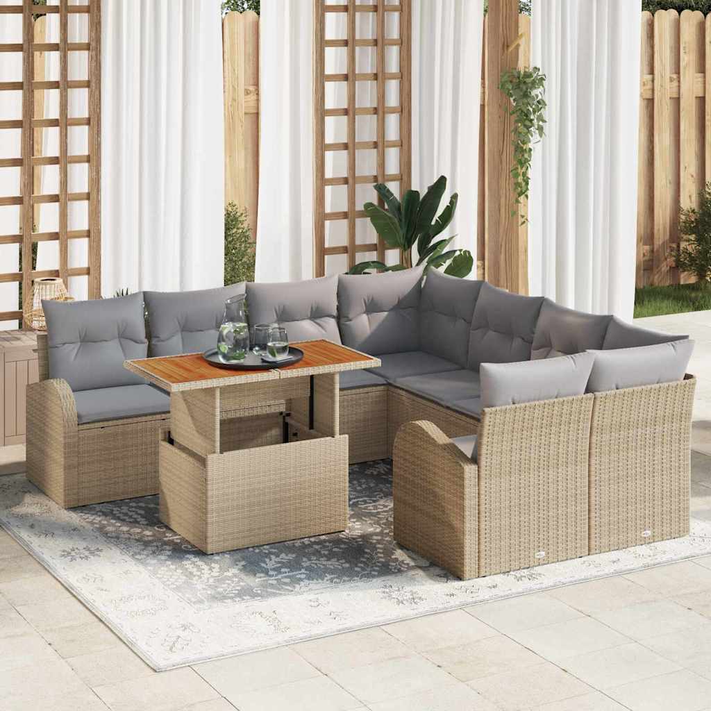9-Teiliges Garten Sofa Set Mit Kissen, Es Poly-Rattan