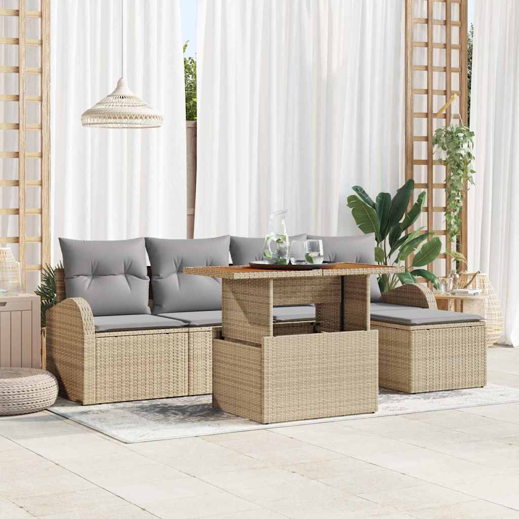 6-Teiliges Garten Sofaset Mit Kissen Poly Rattan