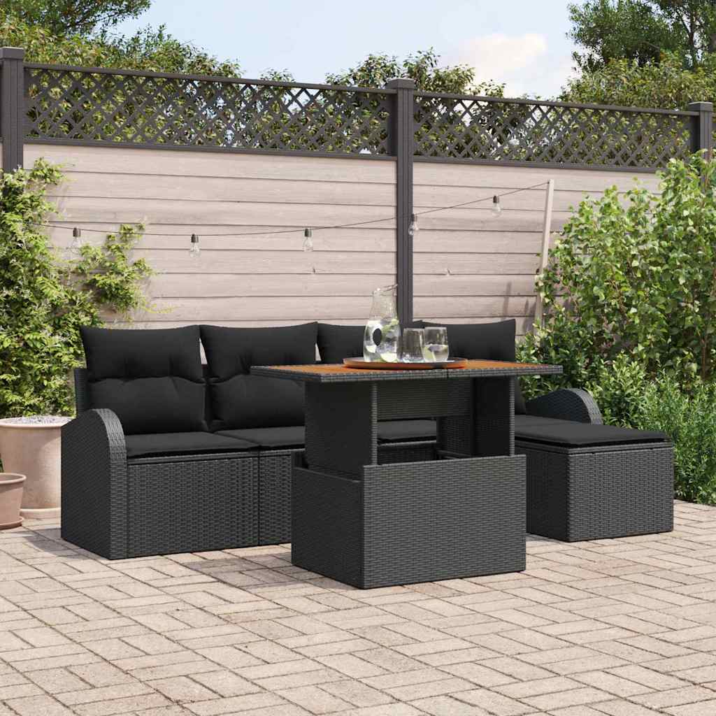 6-Teiliges Garten Sofaset Mit Kissen Poly Rattan