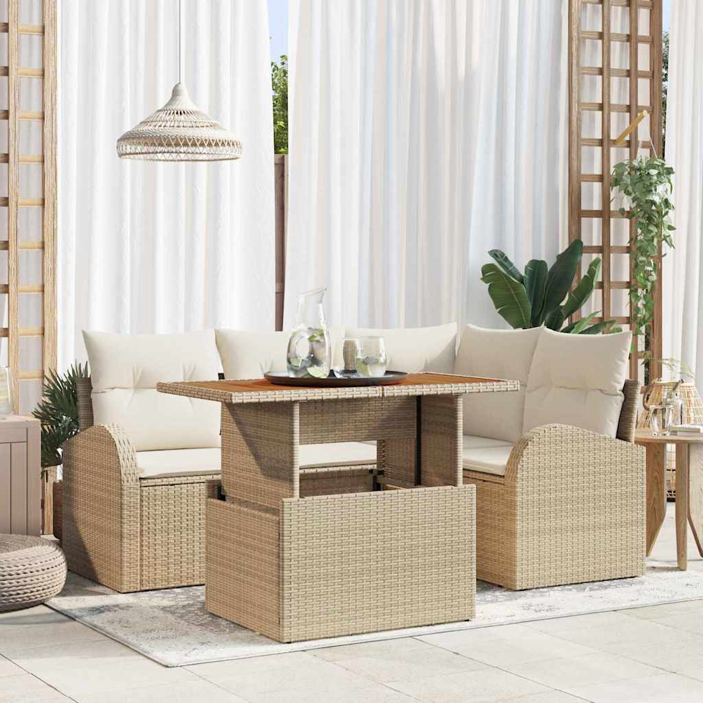 5-Teiliges Garten Sofa Set Mit Kissen Er Poly Rattan