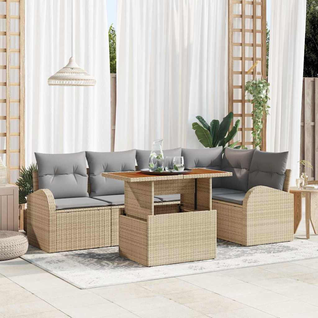 6-Teiliges Garten Sofa Set Mit Kissen Poly Rattan