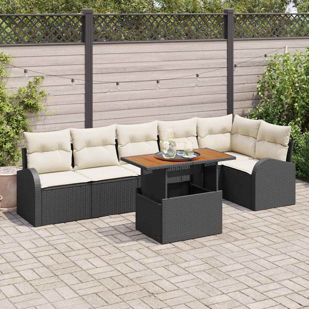 7-Teiliges Garten Sofa Set Mit Kissen Poly Rattan