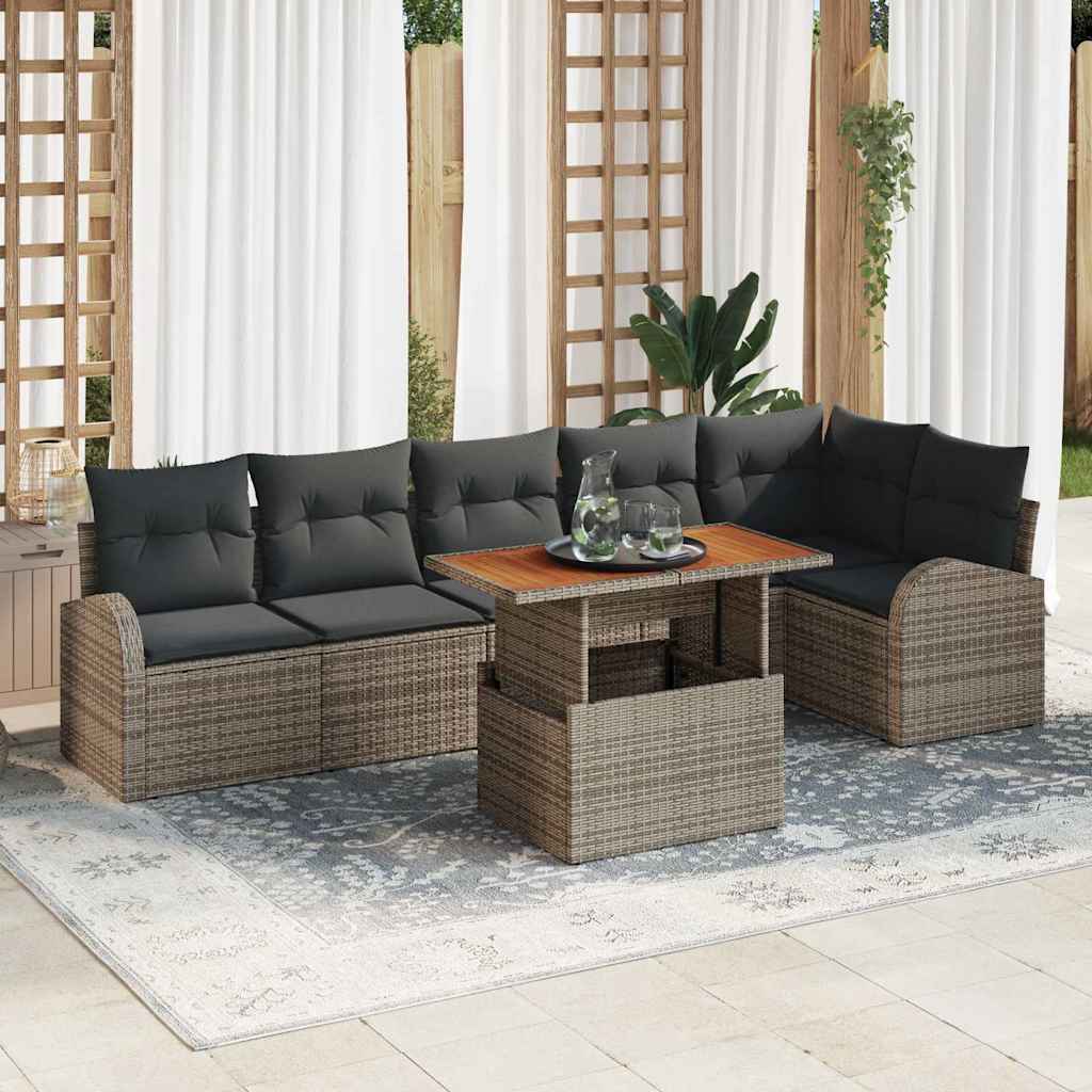 7-Teiliges Garten Sofa Set Mit Kissen Poly Rattan