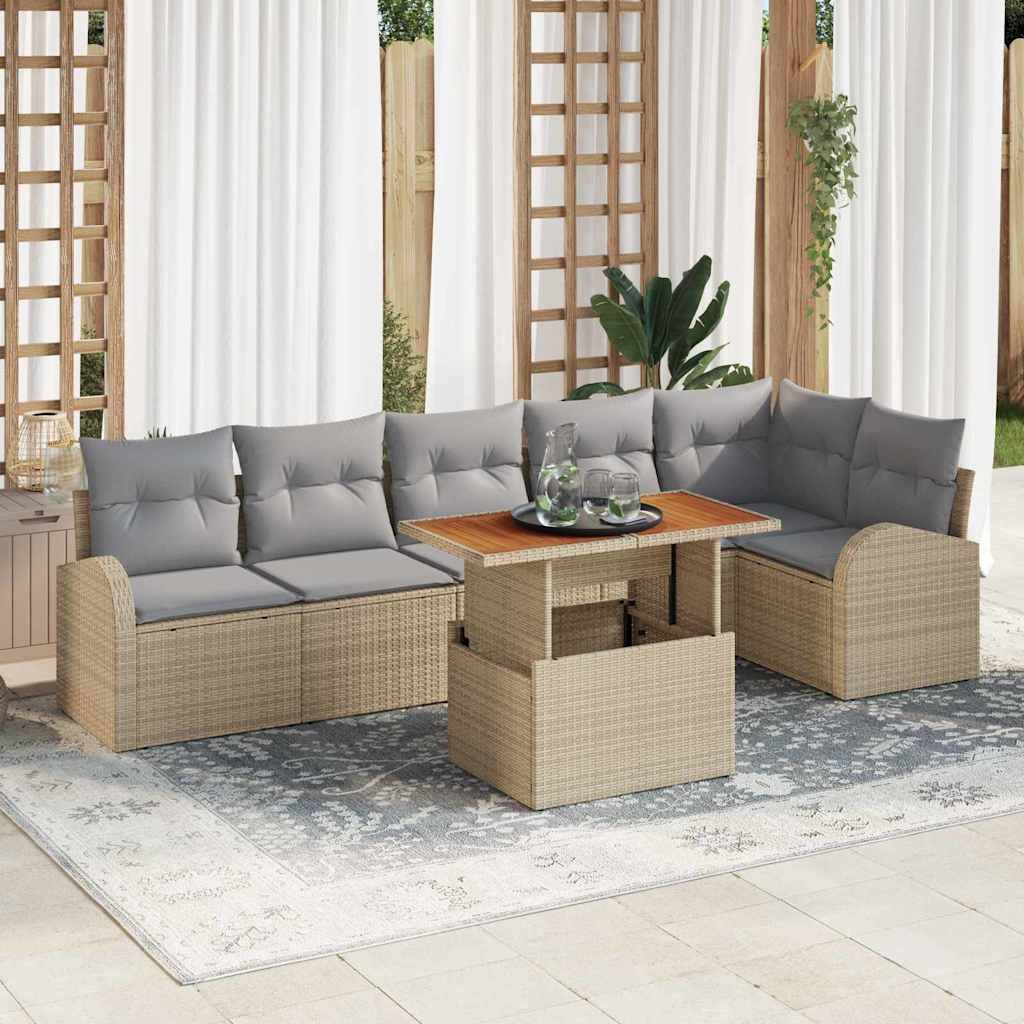 7-Teiliges Garten Sofa Set Mit Kissen Poly Rattan
