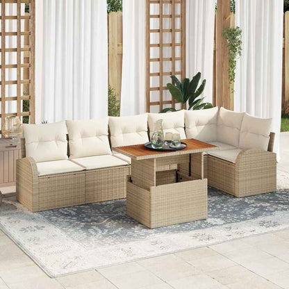 7-Teiliges Garten Sofa Set Mit Kissen Poly Rattan