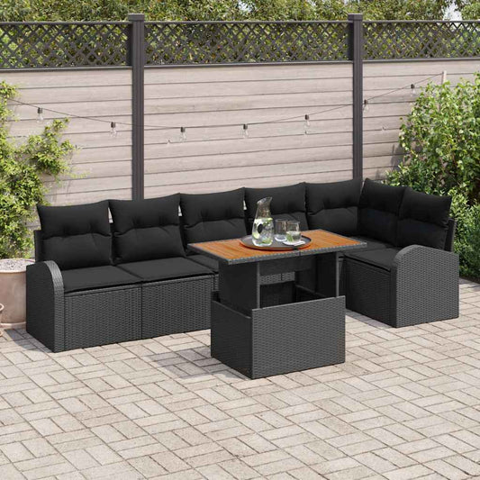 7-Teiliges Garten Sofa Set Mit Kissen Poly Rattan