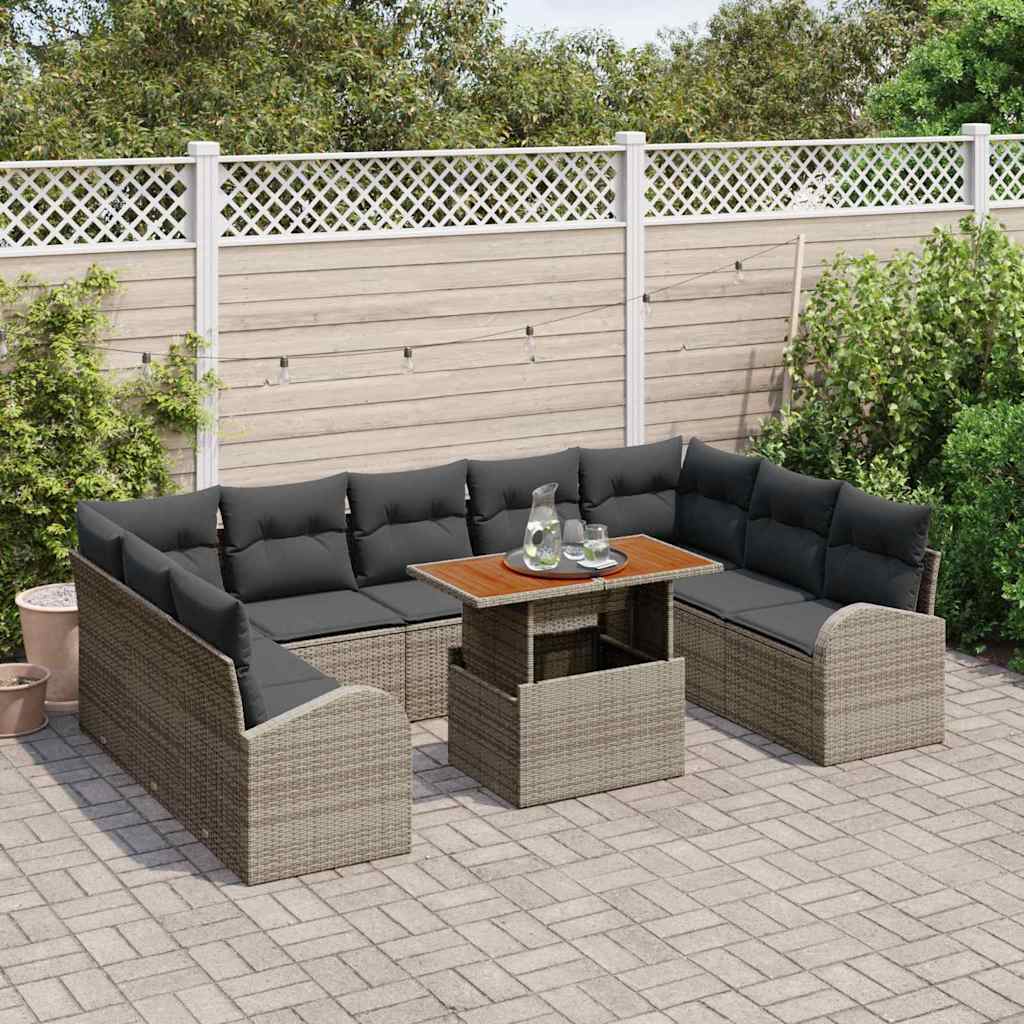 10-Teilige Garten Sofa Set Mit Kissen Poly Rattan
