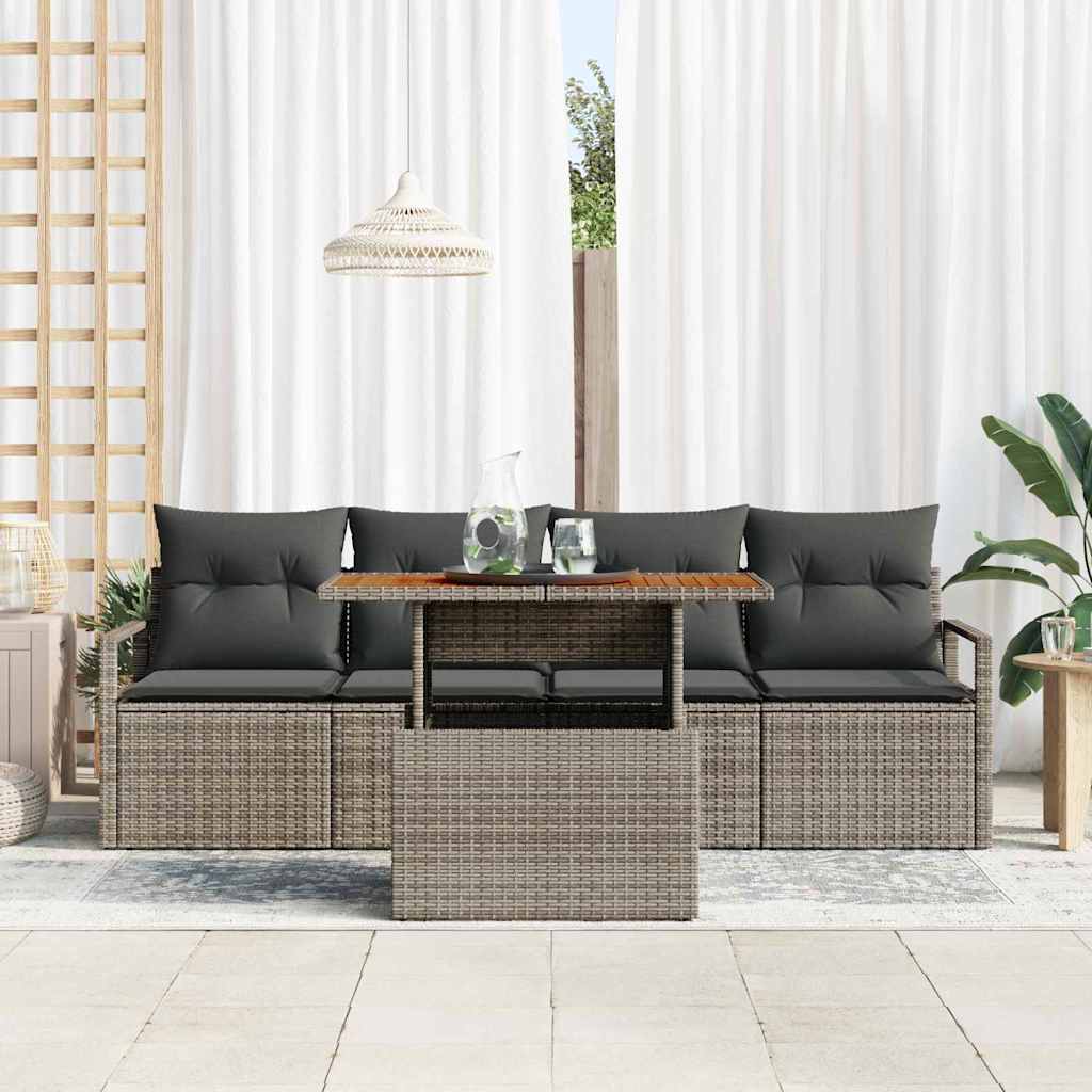 5-Teiliges Garten-Sofa-Set Mit Kissen Es Poly-Rattan