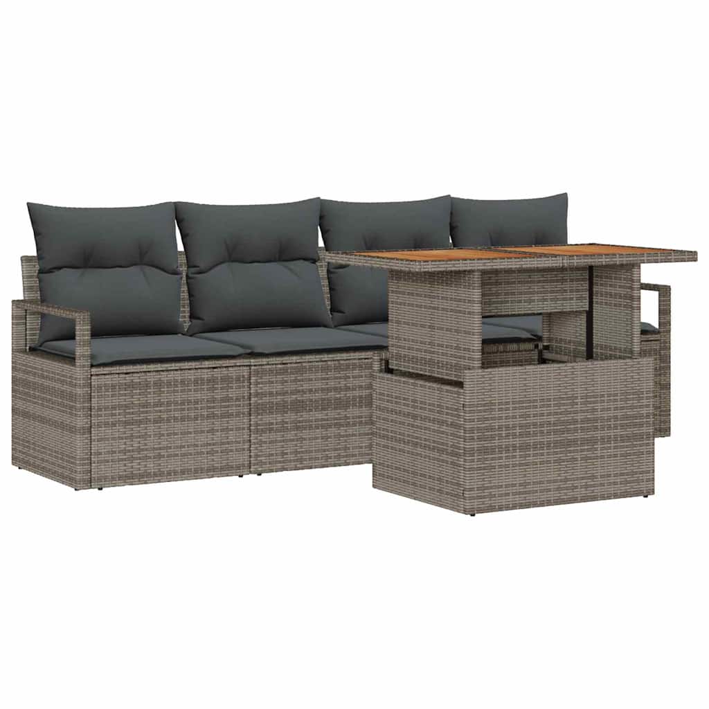 5-Teiliges Garten-Sofa-Set Mit Kissen Es Poly-Rattan