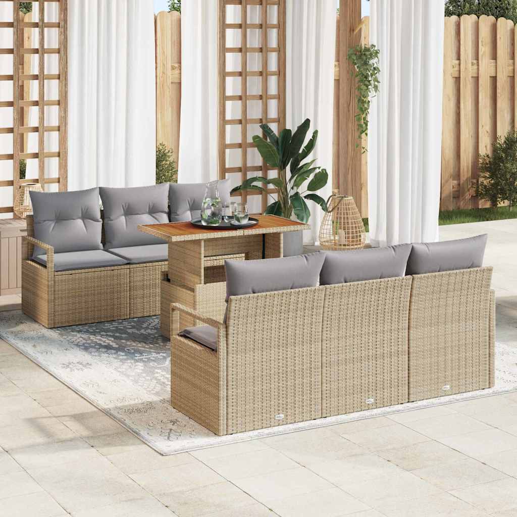 7-Teiliges Garten-Sofa-Set Mit Kissen Es Poly-Rattan