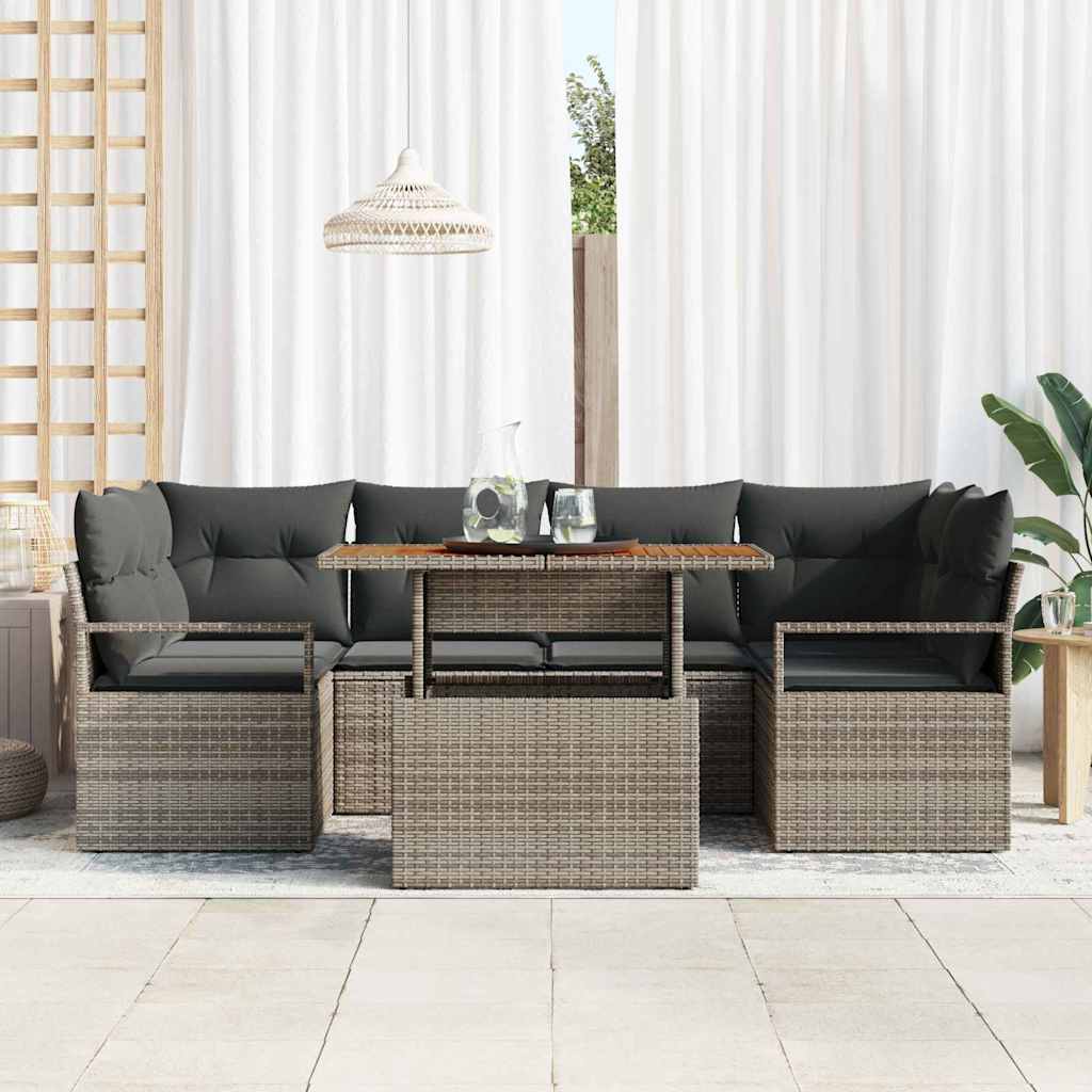 7-Teiliges Garten Sofaset Mit Kissen Poly Rattan