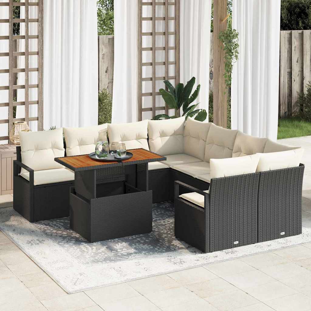 9-Teiliges Garten-Sofa-Set Mit Kissen Poly-Rattan