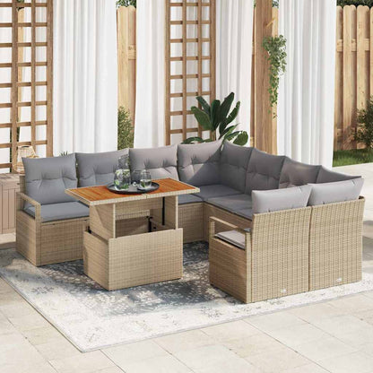 9-Teiliges Garten-Sofa-Set Mit Kissen Poly-Rattan