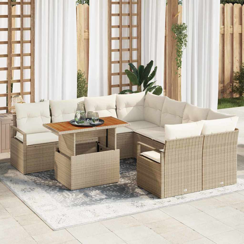 9-Teiliges Garten-Sofa-Set Mit Kissen Poly-Rattan