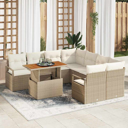 9-Teiliges Garten-Sofa-Set Mit Kissen Poly-Rattan