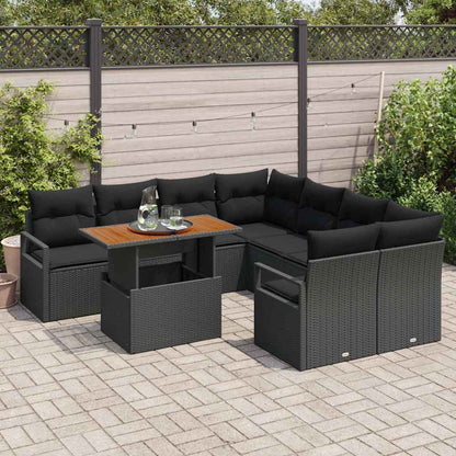 9-Teiliges Garten-Sofa-Set Mit Kissen Poly-Rattan