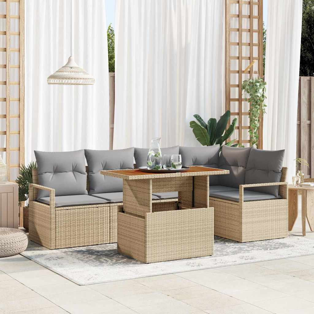 6-Teiliges Garten Sofa Set Mit Kissen Poly Rattan