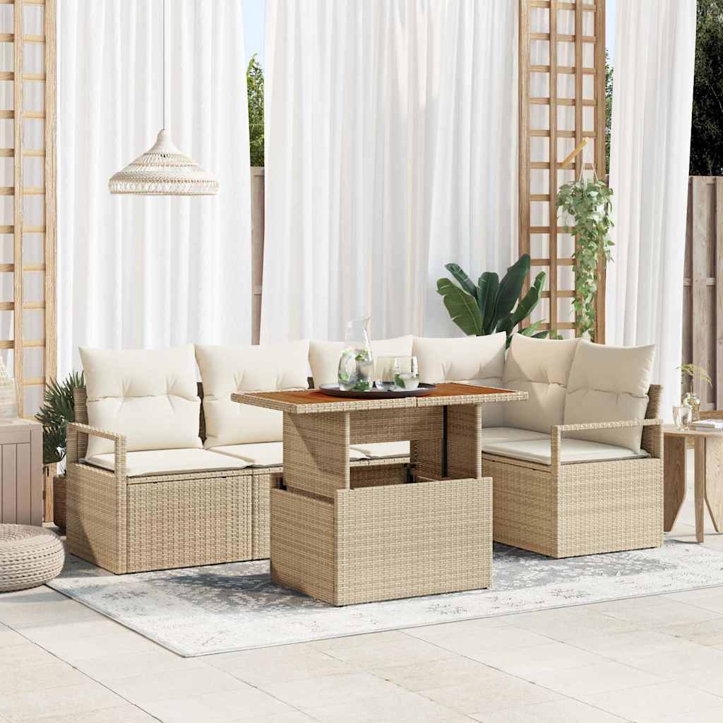 6-Teiliges Garten Sofa Set Mit Kissen Poly Rattan