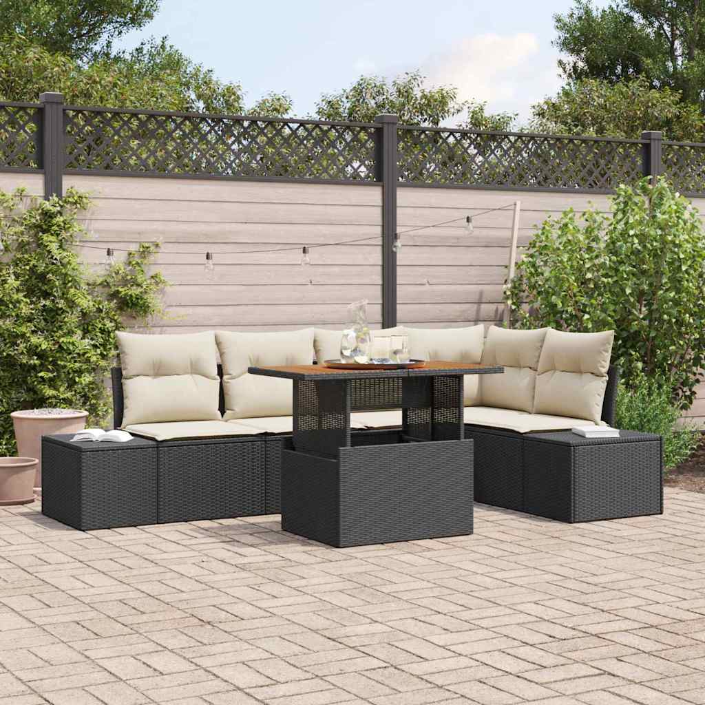 6-Teiliges Gartensofa-Set Mit Kissen, , Aus Poly-Rattan